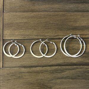 Elegant Silver Hoop Earrings Set